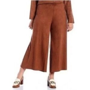 NWT Bryn Walker Flat Front Ella Pants Wide Leg Sequoia Brown Faux Suede Size XXL